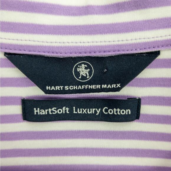 Hart Shaffner Marx Luxury Cotton Polo Men's Large 3-button Purple White Stripes - Picture 3 of 10
